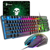 Kabelgebundenes mechanisches Gefühl Gaming-Tastatur und Maus-Set Regenbogen-LED 104 Tasten USB-beleuchtete Tastatur 2400DPI 6 Tasten Optische Gaming-Maus Mäuse+Mauspads für PS4 Xbox PC Laptop Schwarz