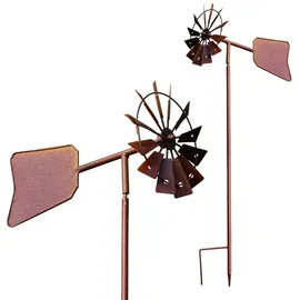 Spetebo Metall Rost Windmühle mit Windfahne - 120 x 17 cm - Deko Gartenstecker Windrad