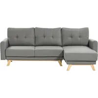Beliani 3-Sitzer Ecksofa Grau mit Schlaffunktion L-Form Steppung Skandi Schlafsofa Wohnzimmer Ausstattung