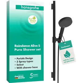 Hansgrohe Raindance Alive Select S Brausegarnitur mit Stange 3 Strahlarten Mattschwarz 24602670
