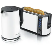 Arendo Frühstücks-Set, 2-Scheiben Langschlitz-Toaster/Wasserkocher 1,5L, Weiß