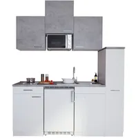 Respekta Küchezeile Malia 180 cm E-Geräte Glaskeramikkochfeld Mikrowelle weiß/beton optik