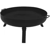 ECD Germany Feuerschale Schwarz, Metall, 60x27x67.5 cm mit 3 Klappbaren Füßen, für den Garten, Stahl Feuerkorb rund mit 2 Griffen - 2 Entwässerungslöcher, Outdoor Eisenschale Feuertonne BBQ Camping