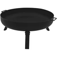 ECD Germany Feuerschale Schwarz, Metall, 60x27x67.5 cm mit 3 Klappbaren Füßen, für den Garten, Stahl Feuerkorb rund mit 2 Griffen - 2 Entwässerungslöcher, Outdoor Eisenschale Feuertonne BBQ Camping