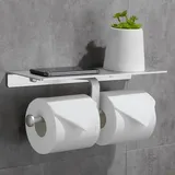 Toilettenpapierhalter Ohne Bohren Mit Handyablage, Wandmontierter Doppelrollenhalter Für Das Badezimmer (silber)