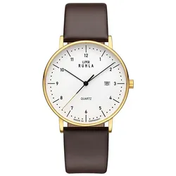 UMR Ruhla Armbanduhr Classic 30432 Edelstahl gelbgold IP Lederband braun