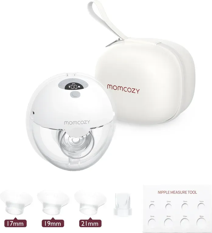 Momcozy M5 Freihand-tragbare Milchpumpe, doppelabgedichteter Flanschtrichter, 3 Modi & 9 Saugstufen, elektrisch und tragbar, Grau, 1 Stück