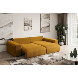 altdecor Ecksofa Cord mit Schlaffunktion 2-Sitzer Senfgelb