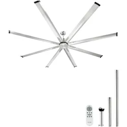 VEVOR 54W Deckenventilator ohne Licht Fernbedienung gebürstetes Nickel 8 Flügel