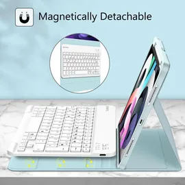 Fintie Tastatur Hülle für iPad Air 11 Zoll M3/M2 (2025/2024), iPad Air 5/4 Generation 10,9" (2022/2020) Eisblau