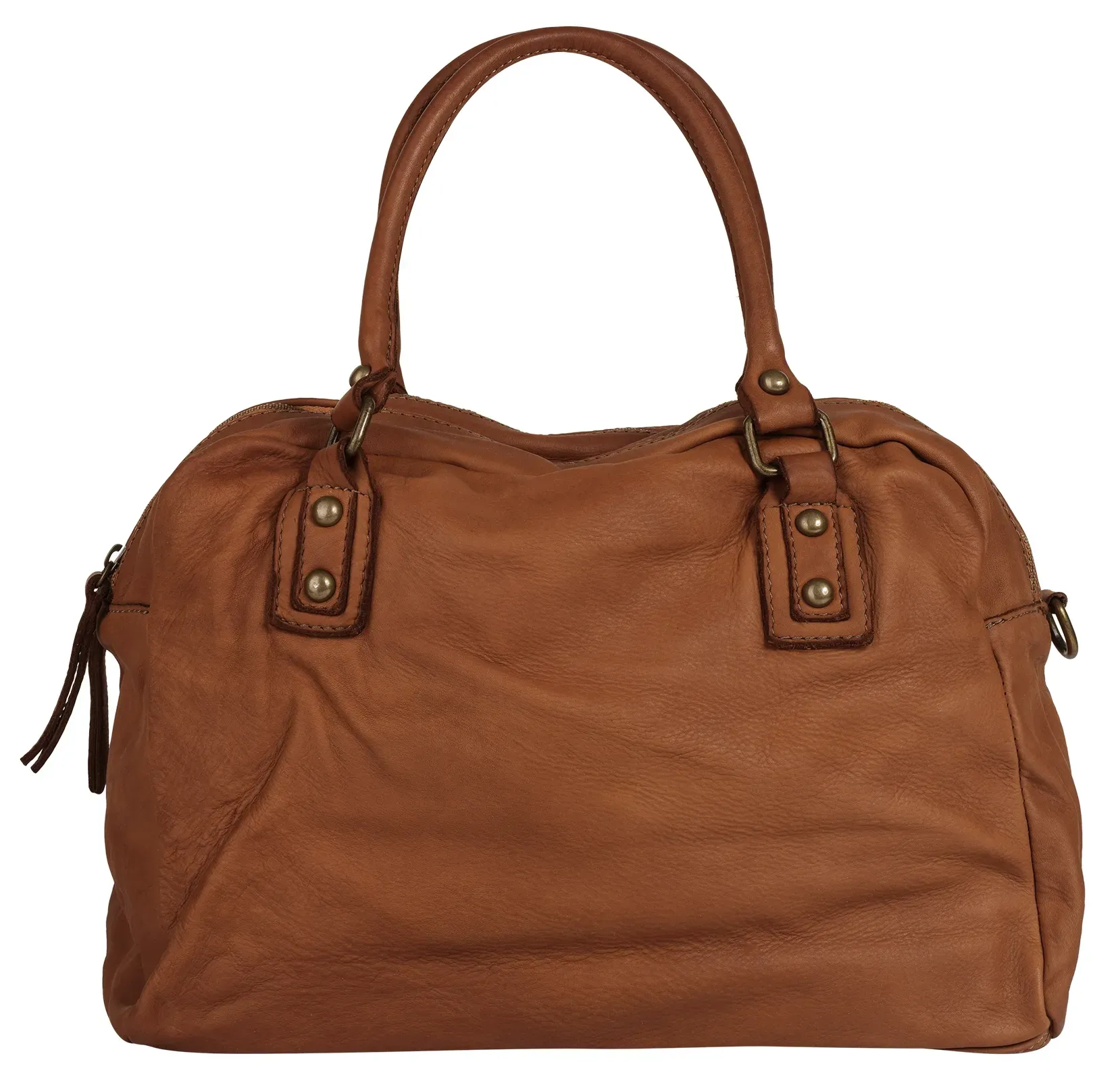 Shopper SAMANTHA LOOK, Damen, Gr. B/H/T: 37cm x 26cm x 13cm onesize, braun (cognac), Leder, leicht glänzend, unifarben, Taschen Shopper, echt Leder, Made in Italy