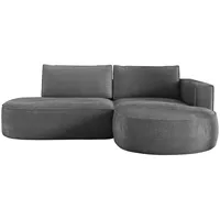 Ecksofa mit Schlaffunktion PIANO, Cord Sofa 180x267 cm, Schlafsofa L-Form, Couch mit Bettkasten, Polsterecke, Wohnlandschaft - Grau PS60 Rechts - Grau