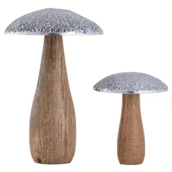 Amagohome Dekofiguren 2er Set Pilze H20/12x13/10cm Aufsteller Pilz-Optik Mangoholz Aluminium