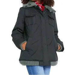 Damen Winter-Jacke mit Strick-Details stylische Outdoor-Jacke 955517 Schwarz - 34