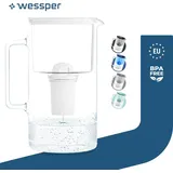 Wessper Wasserfilterkanne Aus Glas 3 L Kompatibel Mit Brita Classic -wasserfilterkartuschen | Inklusive 1 Wasserfilter-kartusche, - Weiß