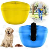 Goofong 2 Stück Hundeleckerli Tasche aus Silikon, kleine Hunde Futterbeutel Training Tragbare Leckerli-Tasche mit magnetischem Verschluss und Taillen-Clip für Außenbereich (Gelb und Blau)