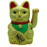 Starlet24® Winkende Glückskatze Winkekatze Lucky Cat Maneki-Neko Winkende Japanische Maneki-Neko batteriebetrieben (Gold Matt, 15cm)