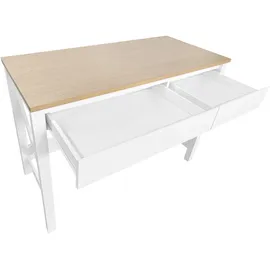 OTTO home Schreibtisch OTTO HOME "Silba", weiß (weiß, eichefarben, weiß, eichefarben), B:100cm H:76cm T:50cm, Tische, Schreibtisch, 2 Schubladen, Landhausstil, Home Office, Breite 100 oder 140 cm