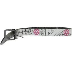 HIM Rockband Gürtel für Damen Einheitsgröße 100cm Echtleder-Gürtel mit beidseitigem Muster BT110925HIM3 Weiß/Pink - One-Size