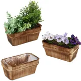 Relaxdays Blumenkasten 3er Set, Balkon & Fensterbank, kleine Holzblumenkästen, mit Folie, HBT: 8,5 x 19,5 x 11 cm, Natur