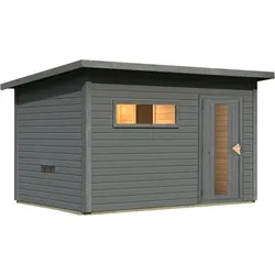 Karibu Gartensauna Saunahaus Hytti 6 terragrau Energiesparende Saunatür Ohne Ofen