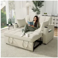 Merax Schlafsofa, mit 3-in-1 Bettfunktion,Loungesessel mit Schlaffunktion,viel Stauraum beige