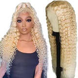 AiPliantfis Blonde Lace Front Wig 613 Curly Wave Wigs 100% Unprocessed Virgin Hair Echthaar Perücke Top Lace Closure Wig With Baby Hair For Women Brazilian Remy Hair 12 Zoll