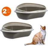 GarPet 2X Katzenklo Ecke XXL Eck Katzentoilette mit Rand ohne Deckel Ecktoilette offen grau Katzen WC Doppelpack