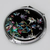 Antique Alive Kompakter Spiegel Schminkspiegel Taschenspiegel mit doppeltem runder Vergrößerungsspiegel aus Perlmutt für Kosmetik, Spiegel für Handtasche oder Handtasche (Lilie)