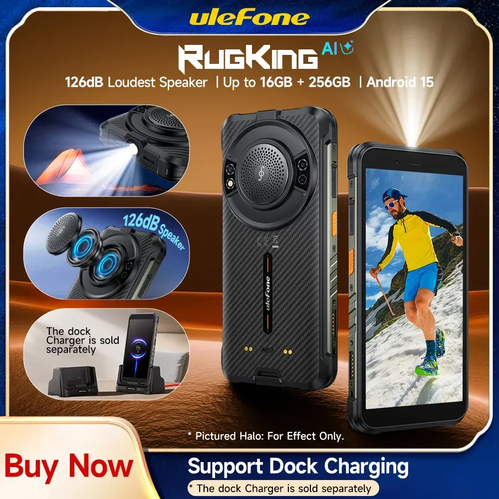 【Weltpremiere】Ulefone RugKing 4G Robustes Telefon Android 15 Bis zu 16 GB + 256 GB wasserdichtes Smartphone 9600 mAh NFC Globale Version