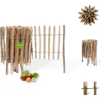 Floranica Staketenzaun aus Haselnuss mit Pfosten 50 cm hoch x lfm Lattenabstand 8-10 Kastanie Gartenzaun Beeteinfassung Steckzaun Rollzaun