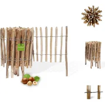 Floranica Staketenzaun aus Haselnuss mit Pfosten 50 cm hoch x lfm Lattenabstand 8-10 Kastanie Gartenzaun Beeteinfassung Steckzaun Rollzaun