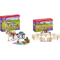 SCHLEICH 42467 Horse Club Kutsche für Pferdeshow & 42434 Pferdekoppel mit Eingangstor, für Kinder ab 5-12 Jahren, Horse Club - Zubehör