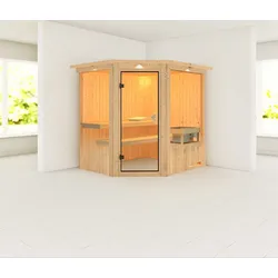 Karibu Sauna Siirin-9kWOfen int.Steuerung-Inkl.Dachkranz inkl. gratis Saunaofen im Wert von 599,99 €