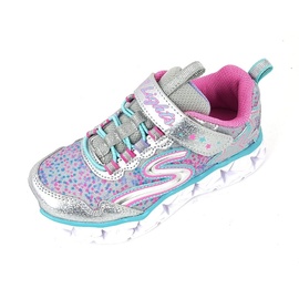 SKECHERS Mädchen Galaxy Lights Sneaker, Silver Durapatent Multi Textile Trim, 30