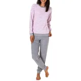 Normann Pyjama Damen Frottee Pyjama langarm mit Bündchen in Streifenoptik grau 52/54