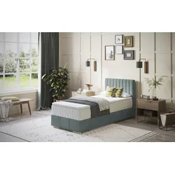 Boxbett INOSIGN "Thor mit Bettkasten, inkl. Matratze, Topseller", blau (velvet 87 petrol), B:96cm L:208cm, Komplettbetten, Boxspringbett, Topper und Zierkissen, in verschiedenen Härtegraden verfügbar