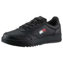 Sneaker TOMMY JEANS "TJM RETRO ESS", Herren, Gr. 43, schwarz, Leder, Lederimitat, sportlich, Schuhe, mit TOMMY Markenlogo, Freizeitschuh, Halbschuh, Schnürschuh