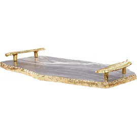 Beliani Deko Tablett Marmor grau/Gold asymmetrisch mit Griffen handgefertigt Zografou