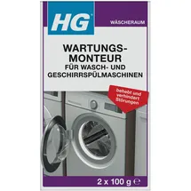 H G-VOGEL HG Wartungsmonteur für Wasch und Geschirrspülmaschinen, Spezialreiniger für Geschirrspüler & Waschmaschinen, entfernt Ablagerungen und pflegt die Dichtungen in der Maschine - 2 X 100 G