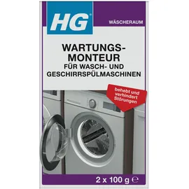 H G-VOGEL HG Wartungsmonteur für Wasch und Geschirrspülmaschinen, Spezialreiniger für Geschirrspüler & Waschmaschinen, entfernt Ablagerungen und pflegt die Dichtungen in der Maschine - 2 X 100 G