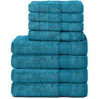 Komfortec 8er Handtuch Set aus 100% Baumwolle, 4 Badetücher 70x140 und 4 Handtücher 50x100 cm, Frottee, Weich, Towel, Groß, Türkis