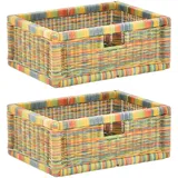 korb.outlet Set / 2 Regalkorb Bunt ca. 42x32x17 mit Holzrahmen Rattan Schubfach Box zur Aufbewahrung Schrankkorb Griff