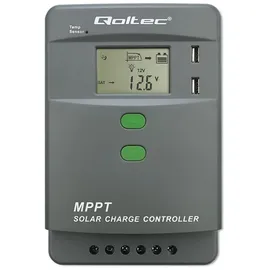 Qoltec 53662 Solarladeregler mit Temperatursensor 30A |12V / 24V | LCD 2x USB Bluetooth, App, GEL LiFePO4