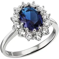 FIRETTI Fingerring FIRETTI "Schmuck Geschenk Silber 925 Damenring Lady D Diana Royal" Gr. 60, blau (silberfarben, saphirblau, kristallweiß), Fingerringe, Damen, 60, Silber 925 (Sterlingsilber), 2,1mm, Fingerring, mit Zirkonia (synth.), Glasstein