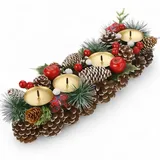 MIJOMA Adventskranz mit Kerzenhalter – Weihnachtskranz aus Tannenzapfen & Deko für Festliche Tischdeko (Oval 40 × 15 cm)