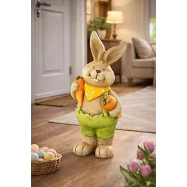 I.GE.A. Dekofigur Deko Osterhase mit Karotten (1 St), Figur 46 cm Deko Hase Osterdeko Hasenfigur Frühling Ostern Ostereier grün