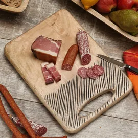 GAUMENKICK Schneidebrett Servierbrett rechteckig Mangoholz natur Griff Serviertablett 36cm