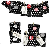 Frau WUNDERVoll® Frau WUNDERVoll DIY Adventskalender zum Befüllen Bescherung 13x16,5cm schwarz Stern Ziffern rosa-rot