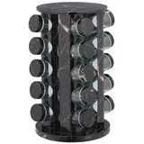 Relaxdays Gewürzkarussell mit 20 Gewürzgläsern, mit Streueinsatz, drehbar, nachfüllbare Gewürzbar, Marmoroptik, schwarz